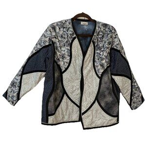 Vintage Handmade Quilted‎ Patchwork Open Front Blue Shacket Jacket Y2K